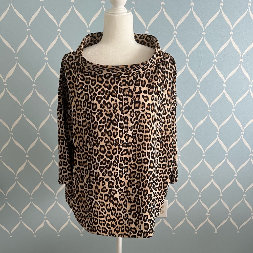 Chico's Brown and Tan Leopard Print Blouse with 3/4 Sleeves